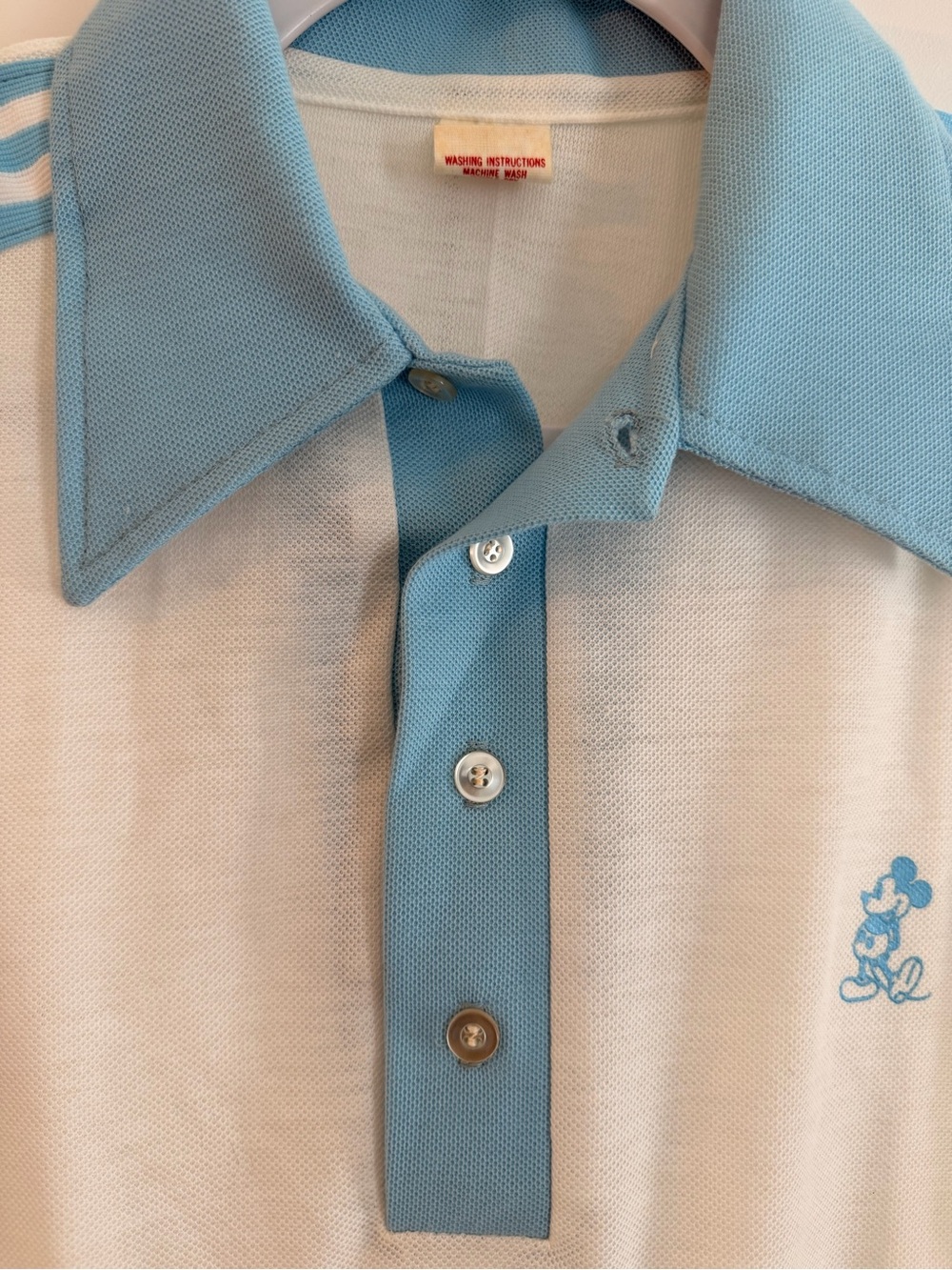 Men's Vintage Mickie Polo Shirt in Light Blue and Cream - Vintage Style - Picture 8 of 12